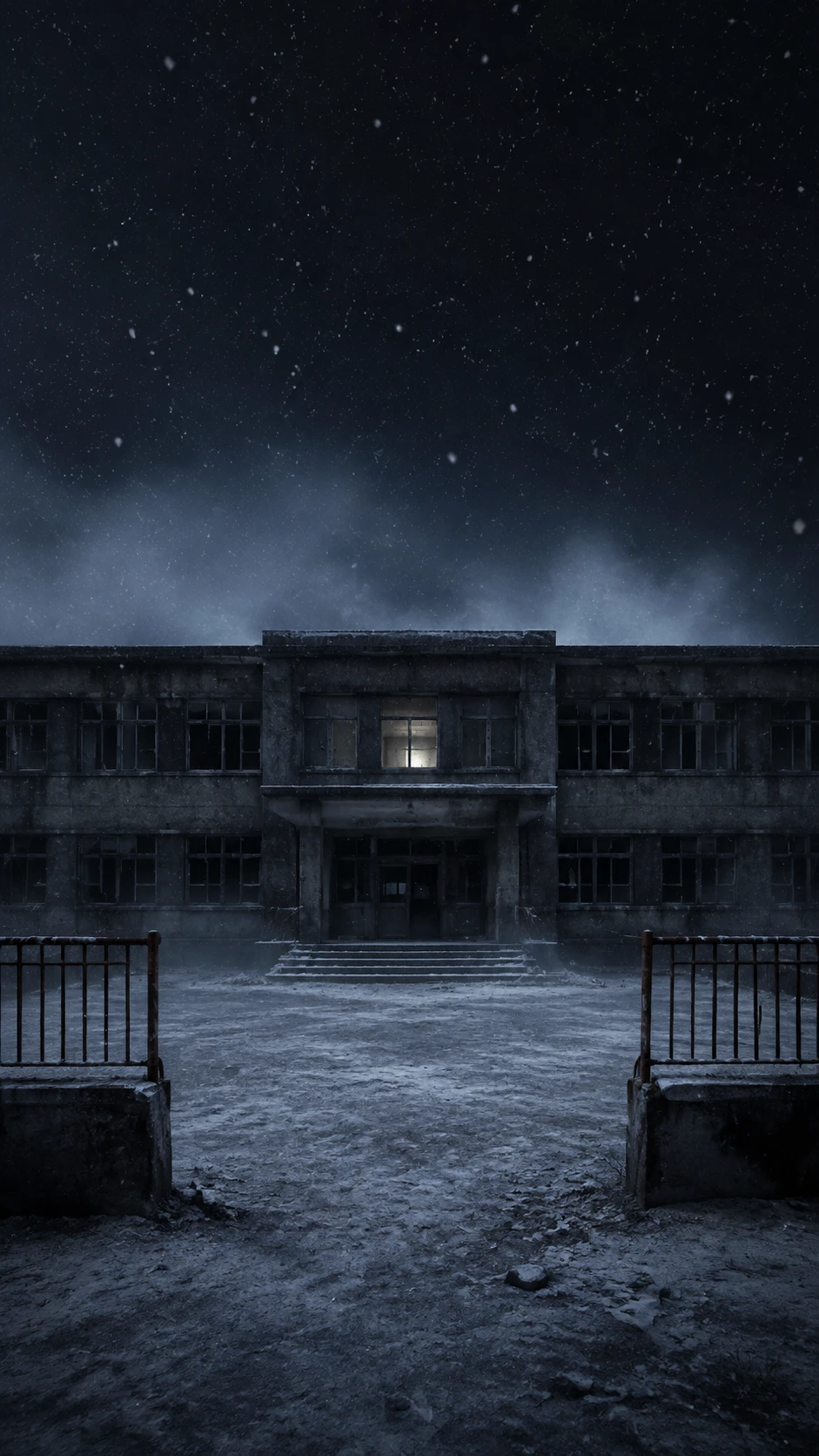 Abandoned school emptied of its people under ashfall
