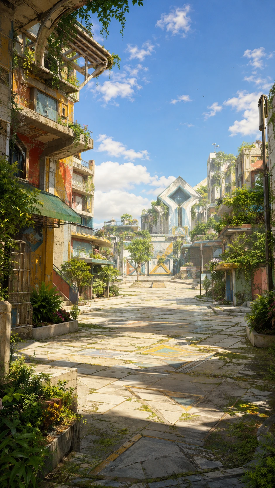 Sunny empty slightly run-down city-region