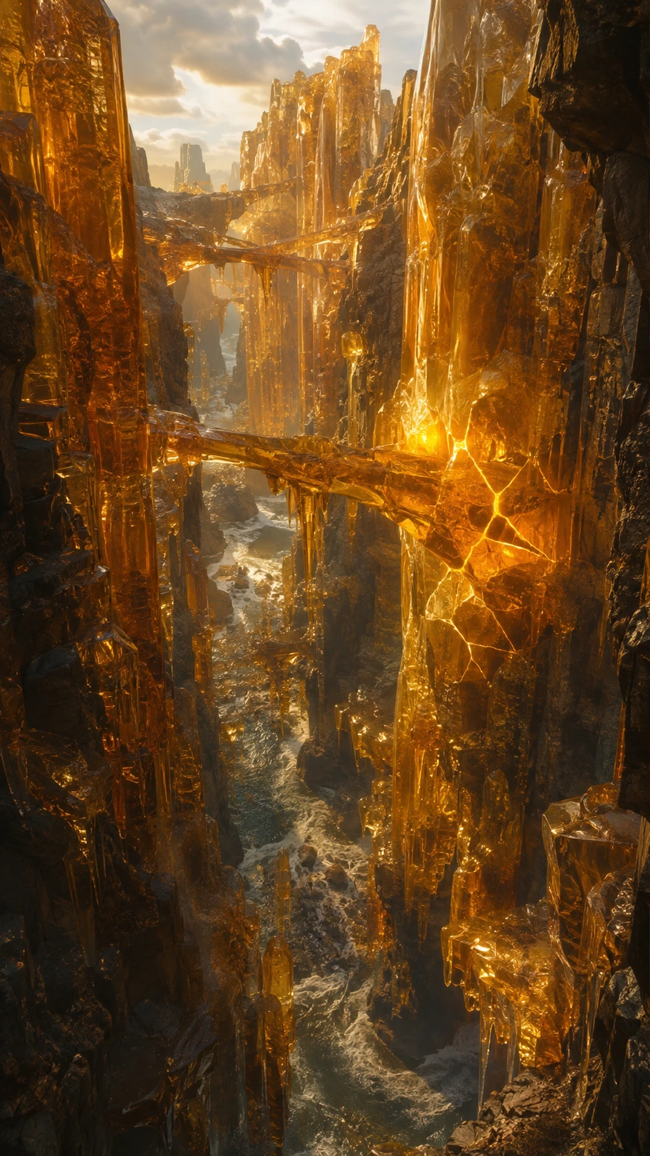 Frozen cascades and ancient forms beginning to crack